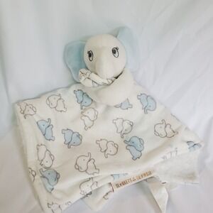 Blankets and Beyond Blue White Gray Elephant‎ Baby Lovey Security Blanket